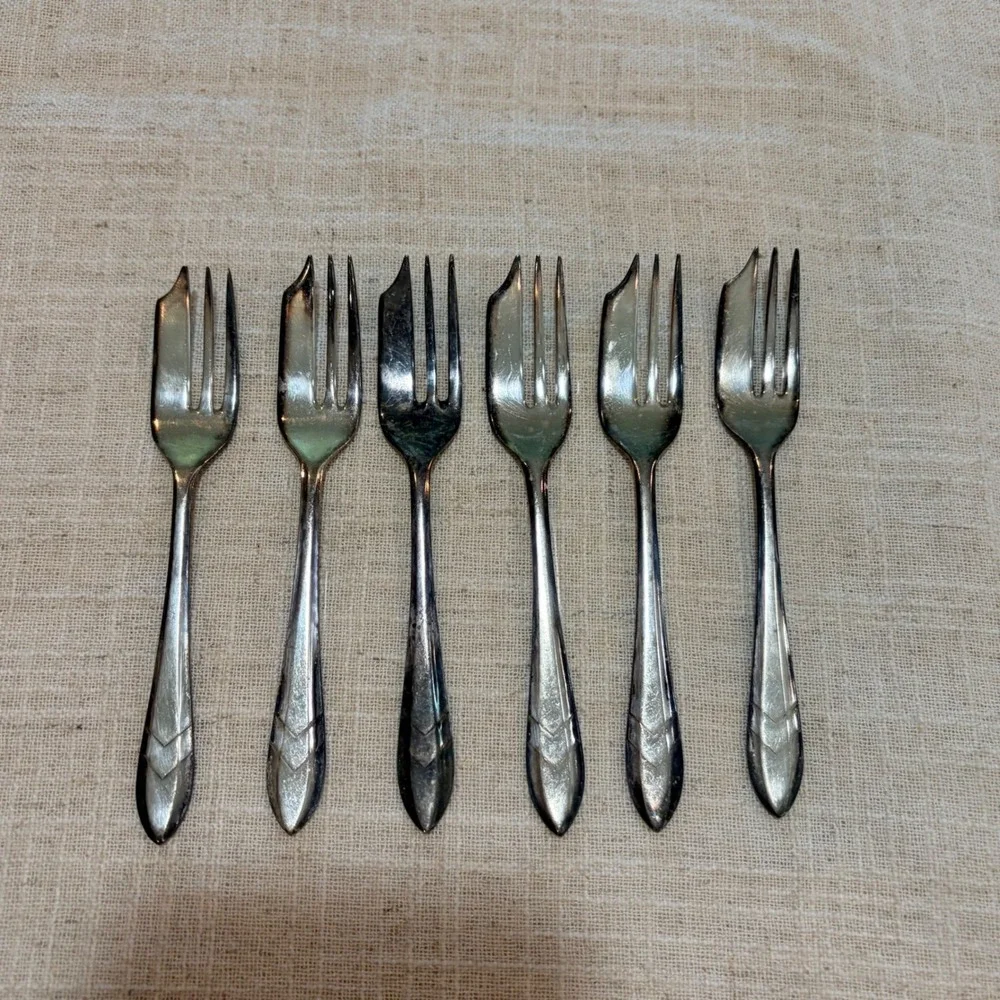 Vintage‎ M.S. Ltd EPNS Sheffield England Art Deco Cake Pastry Forks Set of 6